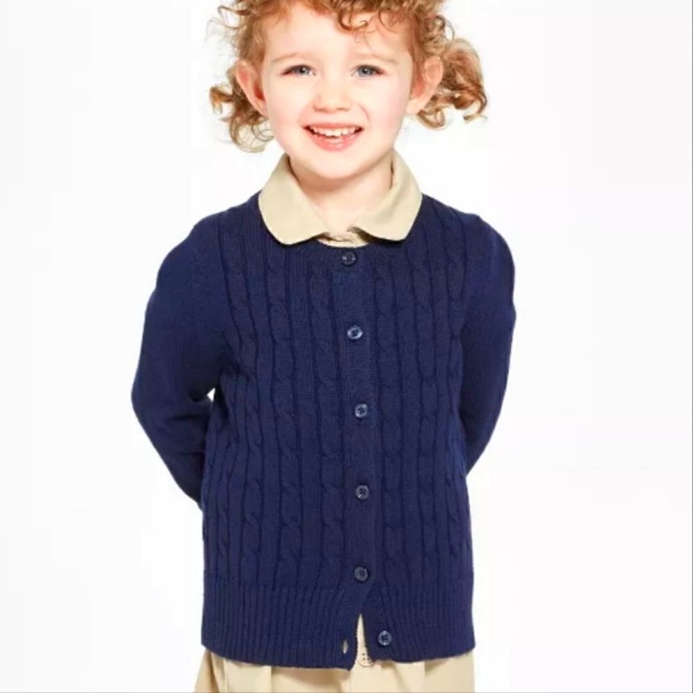 Navy Cable Knit Button Up Cardigan Sweater